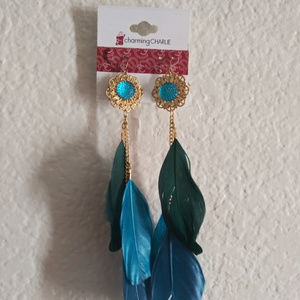 Blue feather earrings 🍾